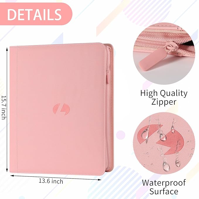 Toploader Binder,Holds 288 Toploaders,9 Pocket Double-Sided Top Loader Binders with Sleeves for 3 x 4'' Toploaders, Card Holder for Trading Cards or Sports Cards (Pink)