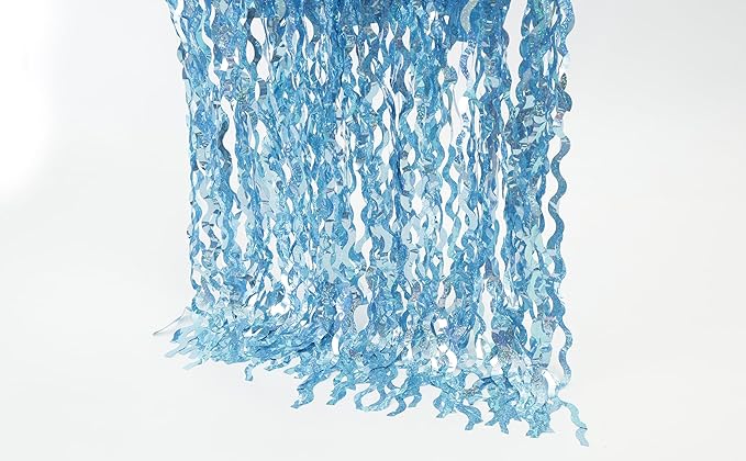 4 Pack Wavy Blue Tinsel Backdrop Streamers Party Decorations 3.3x6.6 Feet | Foil Fringe Curtain Ocean Themed | Blue Birthday Decorations