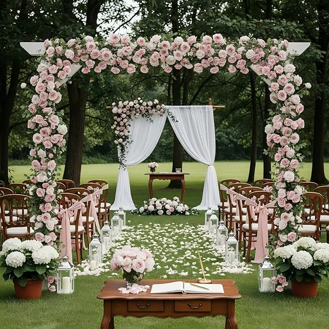 2 Pcs Pink Artificial Rose Vine Hanging Faux Flowers Garland for Wedding Anniversary Birthday Party Background Arch Garden Home Wall Room Decor