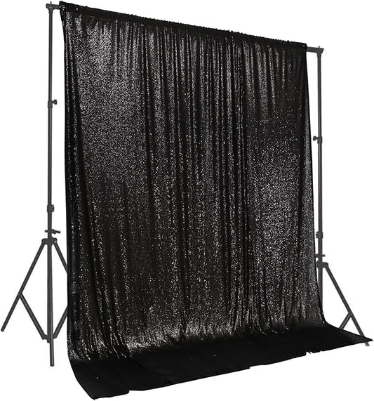 PartyDelight Black Sequin Backdrop 10Ftx10Ft Photography Curtain Special Events Party
