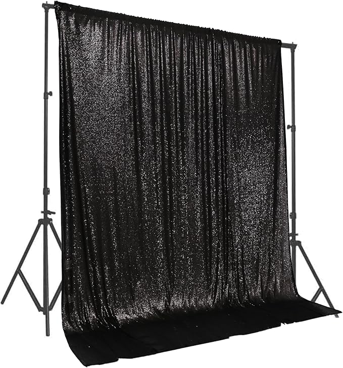 PartyDelight Black Sequin Backdrop Curtains 8FT X 8FT Sparkly for Wedding Party Room Decorations