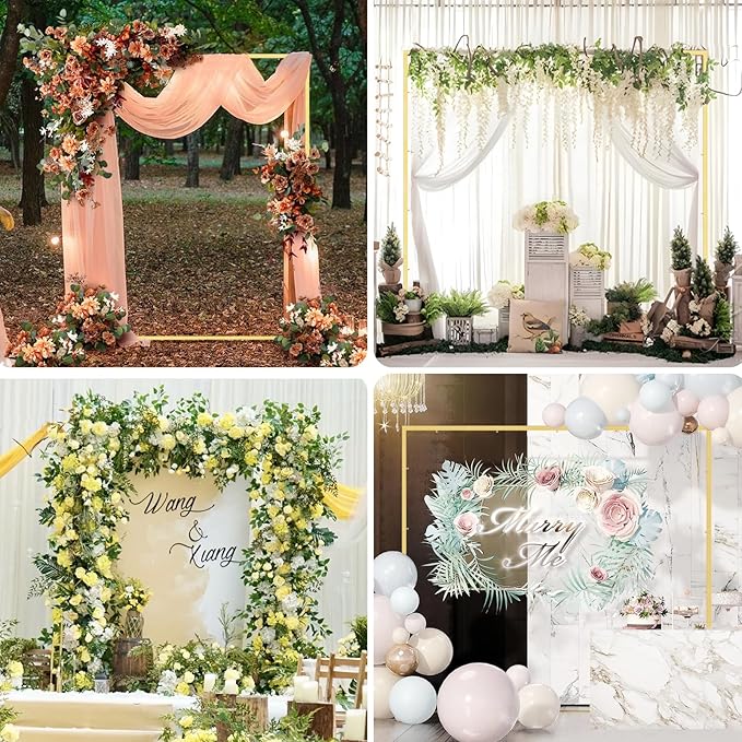 Wedding fashion arch background metal frame, (3.9, 5.2, 6.6 feet) suitable for background decoration frames such as weddings, birthdays, parties, baby showers, and photography (gold, 6.6*6.6)