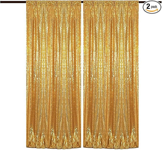 Gold Sequin Backdrop Curtains 4FT x 8FT 2 Panels Glitter Curtain Backdrop Sparkly Photography Background Drapes for Wedding Bridal Shower Christmas Festival Birthday