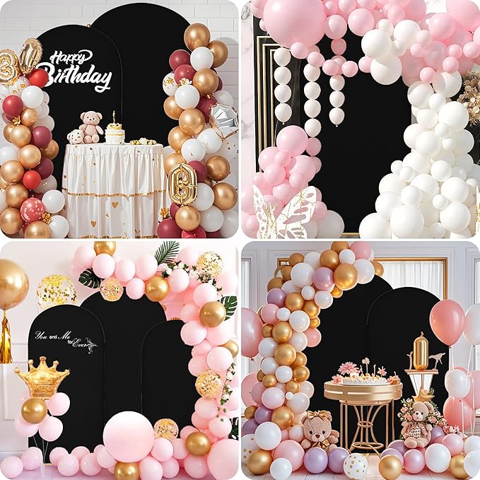Wedding Arch Covers Arch Backdrop Cover Arch Stand Covers 7.2FT 6FT Set of 2 Arch Cover Spandex Fabric Stretchy Backdrop for Wedding Birthday Party Decoration Baby Shower (Black, Cover Only)