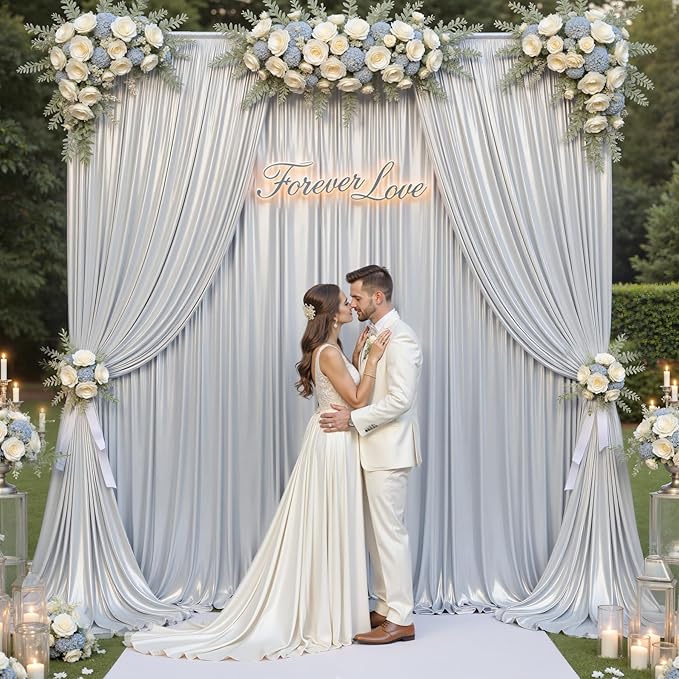 PartyVillage 20x10FT Silver Sequin Backdrop Curtain -4 Panels 5x10FT Wrinkle Free Shimmer Back Drop Cloth, Glitter Backdrop Drapes for Photography, Birthday, Wedding, Graduation Background