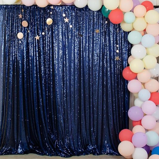 ShiDianYi Navy Blue Sequin Backdrop Curtain 10FTX10FT Photo Backdrops Shimmer Curtains for Birthday/Holiday/Banquet Decoration Background