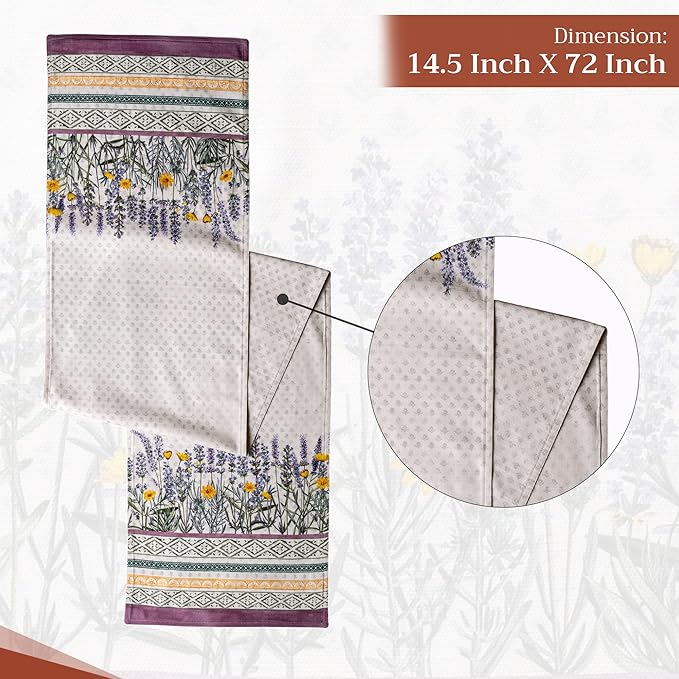 Maison d' Hermine Table Runner 100% Cotton Double Layer Table Runners 72 inches Long Decorative for Home Kitchen Dining Party Wedding Bridal Shower Spring Summer (Fanny Lavender, 14.50" x 72")