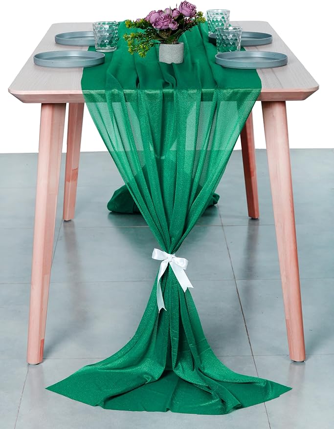 MDS Halloween Chiffon Table Runner - 12 Pack, 29 x 170 Inches, 14ft Each - Sheer Spooky Table Runners for Haunted House Parties, Trick-or-Treat Tables, Witchy Décor, Wedding & Events - Emerald Green