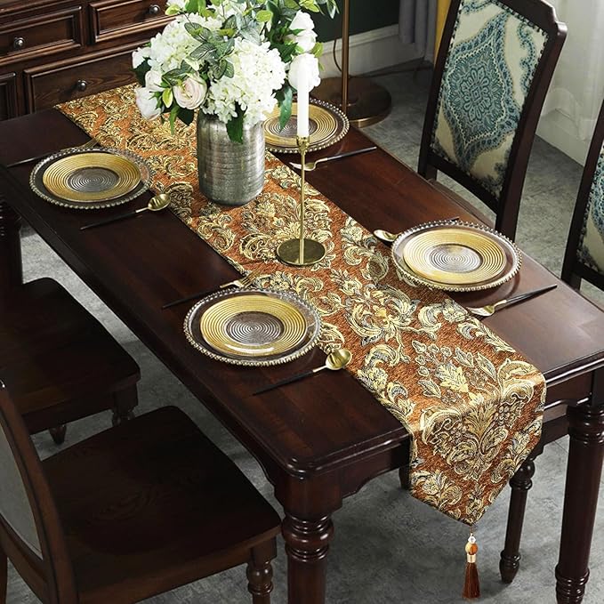 Table Runners 108 inches for Dining Room Dresser Christmas Thanksgiving Party Decorations (Caramel)
