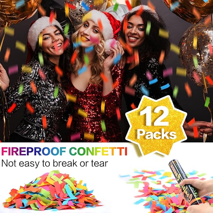 Confetti Cannon Multicolor 12 Pack Biodegradable Confetti Popper Party Confetti Shooters12 Inch Confetti Popper Cannons Confetti Poppers for Wedding,Birthday,Graduation, New Years Celebration