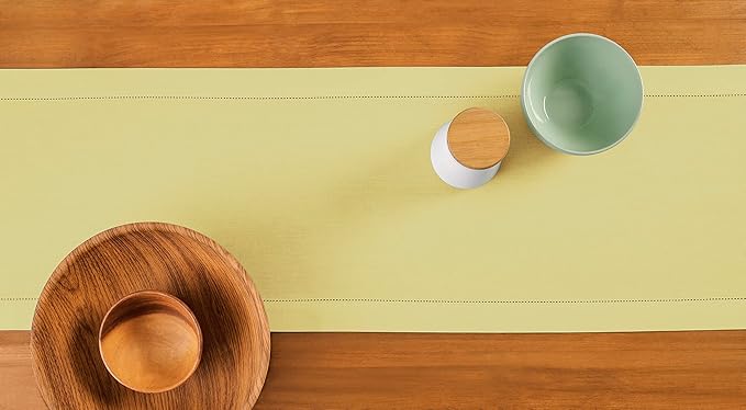 Solino Home Yellow Table Runner 108 Inches Long - Cotton Linen Hemstitch 14 x 108 Inch Table Runner for Dining