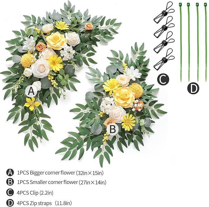Artificial Wedding Arch Flowers Kit(Pack of 2) for Wedding Arch, Bridal Shower, Ceremony and Reception Backdrop Decoration (Gentle Creamy Yellow)