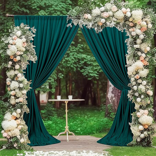 MEETSKY 10ft x 8ft Hunter Green Backdrop Curtains for Parties Wedding Curtain Rod Pocket Dark Green Photo Backdrop Sliding Drapes Backdrop Curtains for Photography, 5ft x 8ft, 2 Panels