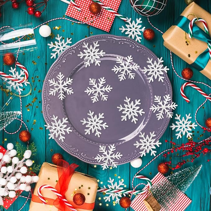 200PC Silver Glitter Snowflake Confetti Winter Wonderland Baby Shower Decoration Winter Onederland Table Scatter Christmas Wedding Birthday Party Supplies