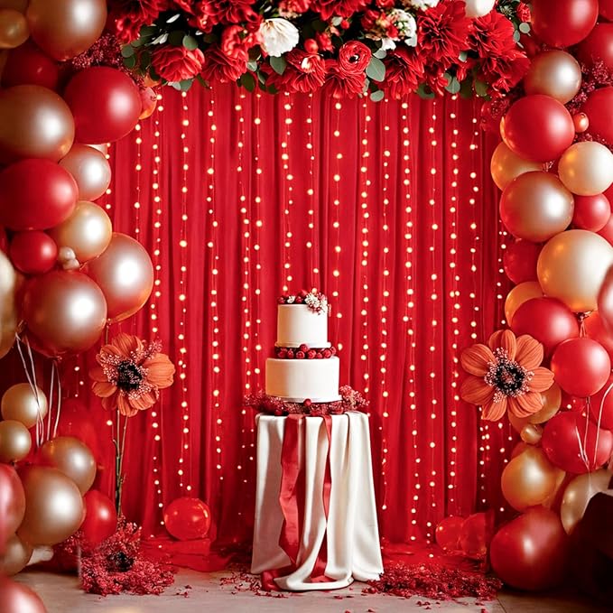 10ft x 8ft Wrinkle Free Red Backdrop Curtains for Parties, Polyester Photo Backdrop Drapes 2 Panels 5x8ft for Wedding Birthday Party Christmas Photography Background for Backdrop Stand