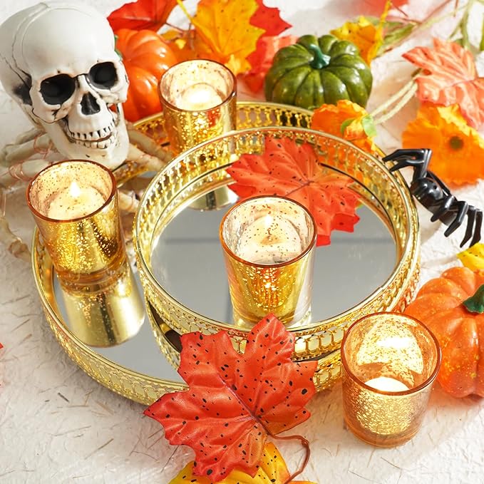 Homemory 12 Pcs Gold Votive Candle Holders, Mercury Glass Candle Holder, Tealight Candle Holders for Table Centerpieces, Baby Shower, Party, Anniversary, Wedding, Home Decor, Halloween, Christmas