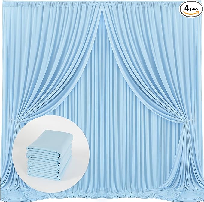 MYSKY HOME 20ft x 10ft Light Blue Backdrop Curtains for Parties, Wedding, Stage - Rod Pocket Sliding Drapes, Photography Backdrop for Baby Showers (5ft x 10ft, 4 Panels)