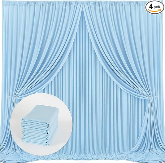 MYSKY HOME 20ft x 10ft Light Blue Backdrop Curtains for Parties, Wedding, Stage - Rod Pocket Sliding Drapes, Photography Backdrop for Baby Showers (5ft x 10ft, 4 Panels)
