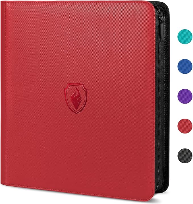 Premium Zip Card Binder 12 Pocket, Fabmaker 912 Pockets Trading Card Binder, PU Zipper Card Collection Album, Sturdy Side-Loading Card Book Holder for MTG, TCG, Game Cards, Sports Cards, Red