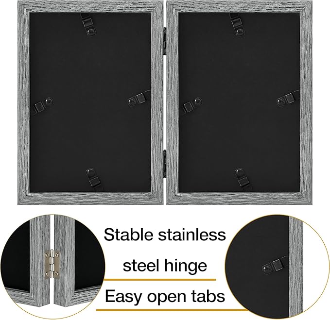 decorUhome Double 8x10 Picture Frame Vertical, Engineered Wood Bifold Photo Frame with Plexiglass for Tabletop Display, 8x10, Grey