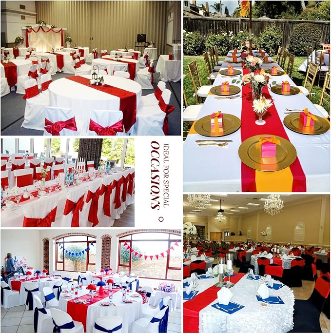 12 Pack Red Satin Table Runner,12 x 108 inch Long Premium Smooth Table Runner for Wedding, Banquets, Birthday, Party, Graduation, Engagements,Table Runners fit Rectangle and Round Table