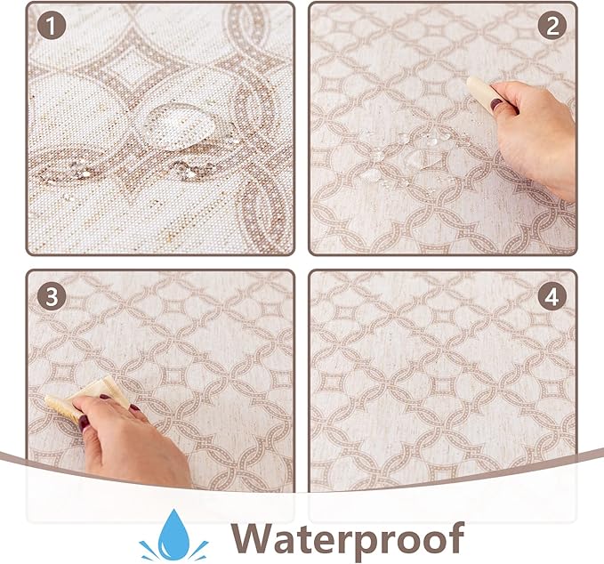 MYSKY HOME Checkered Rectangle Tablecloth 60x120 Inches - Linen Farmhouse Tablecloth Waterproof Decorative Fabric Table Cloth for 8 Feet Table, Kitchen Dining and Outdoor Use, Brown