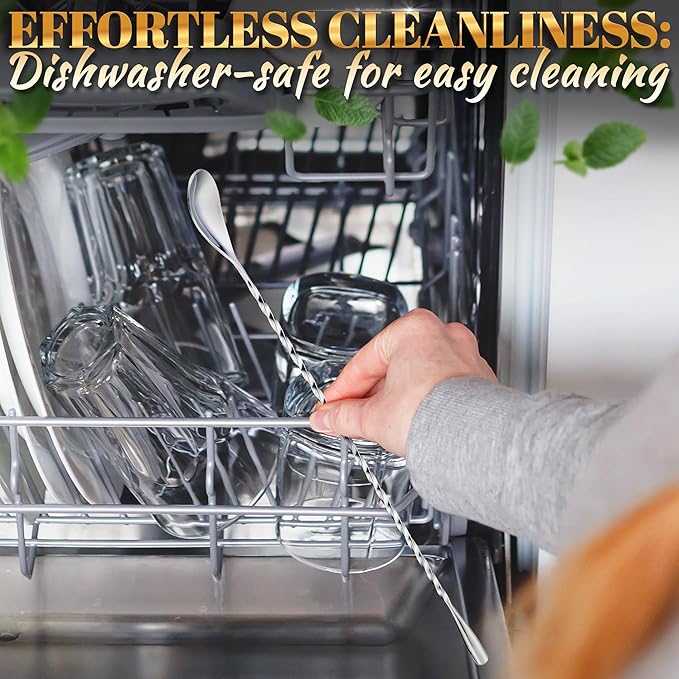 8 Pcs Bar Spoon Cocktail Mixing Spoon – 12'' Stainless Steel Cocktail Stirrers for Drinks, Polished Surface, Easy to Clean – Useful Bar Spoons for Professional and Home | Caviar Spoons