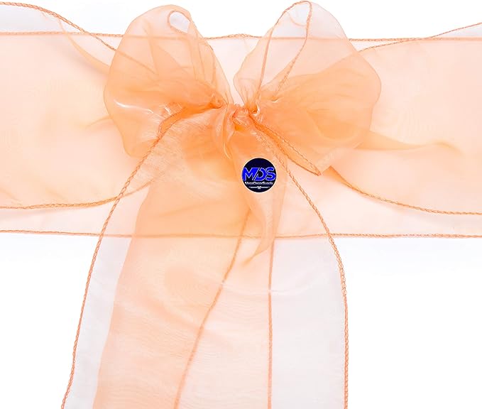 MDS Pack of 300 PCS Organza Chair Sashes Wider Dining Chair Bows Ribbon Tie Back for Wedding Party Birthday Bridal Shower Reception Event Banquet Home Chair Cover Decoration - Peach