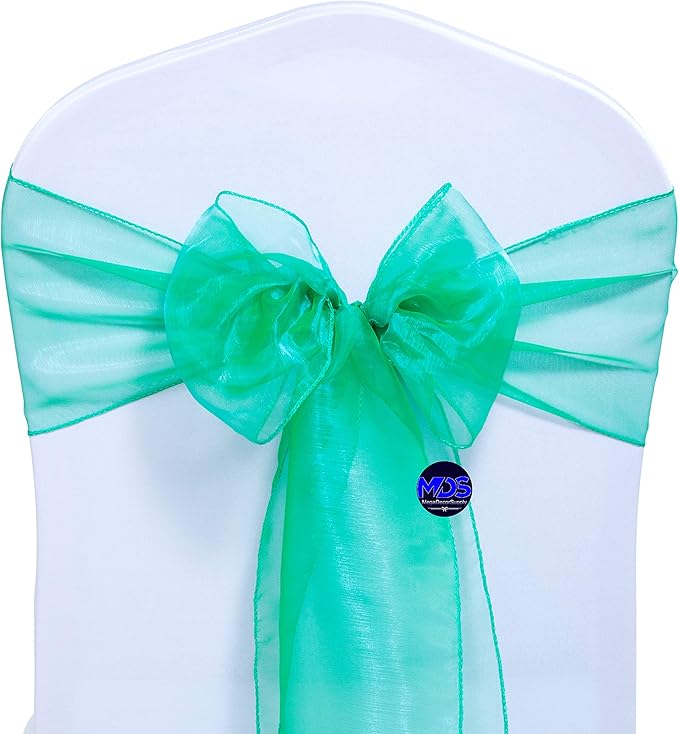 MDS Pack of 25 PCS Organza Chair Sashes Wider Dining Chair Bows Ribbon Tie Back for Wedding Party Birthday Bridal Shower Reception Event Banquet Home Chair Cover Decoration - Green