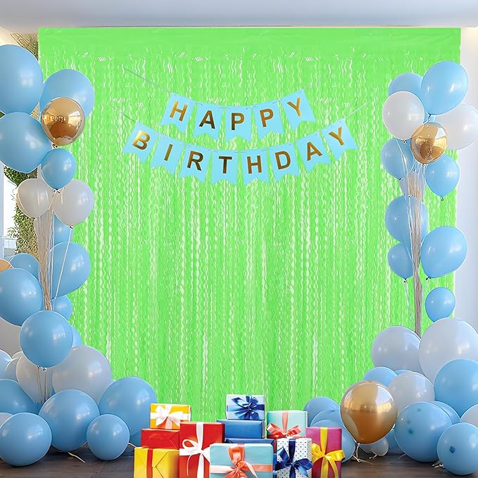 4 Pack Wavy Green Tinsel Backdrop Curtain - 3.3 ft x 6.6 ft Green Foil Fringe Curtains Photo Booth Prop Backdrop Streamer Birthday Party Decor