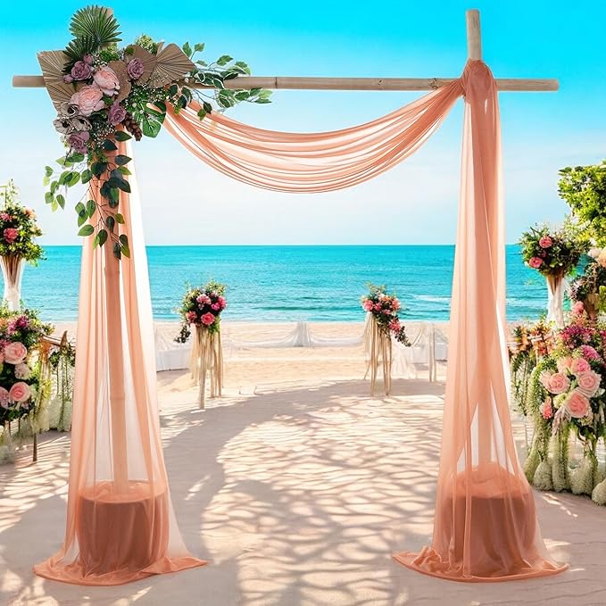 MDS Halloween Chiffon Draping Fabric - 1 Panel, 30" Wide x 75ft Long - Sheer Spooky Arbor & Canopy Drapery for Haunted House Backdrops, Party Ceilings, DIY Costumes & Themed Events - Coral Peach