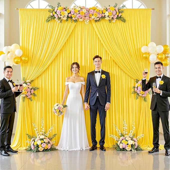 40ft x 12ft Yellow Backdrop Curtains Wrinkle Free Backdrop Curtain for Wedding Parties Yellow Fabric Backdrops Drapes Back Drop Cloth Bridal Shower Stage Curtains Wedding Decorations for Reception