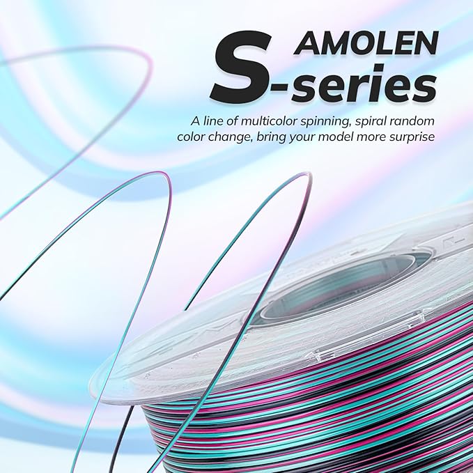 AMOLEN Silk PLA 3D Printer Filament, Shiny Multicolor Rainbow PLA Filament 1.75mm, Fast Color Change PLA 3D Printing Filament for Most FDM 3D Printer, Black Turquoise Magenta, 1kg (2.2lbs)