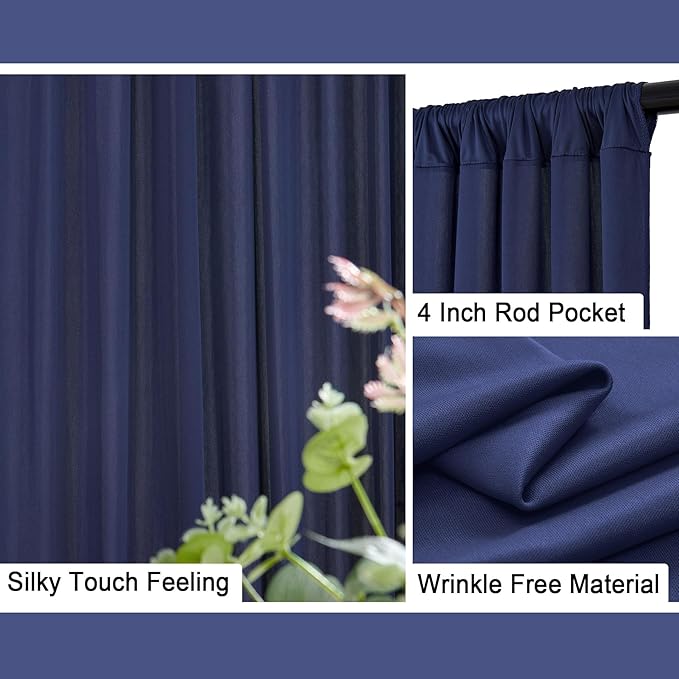 20 ft x 8 ft Navy Blue Backdrop Curtain Panels, 4 Panels 5 ft x 8 ft Wrinkle Free Polyester Photography Backdrop Drapes, Wedding Party Home Decoration Supplies