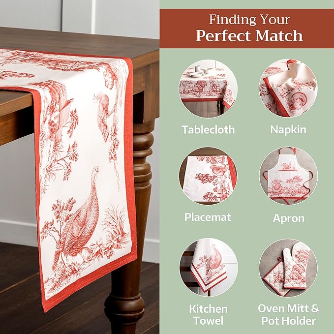 Maison d' Hermine Table Runner 100% Cotton Double Layer Table Runners 72 inches Long for Thanksgiving Christmas Decorations Home Kitchen Dining Party Wedding (Holy Jouy - Red, 14.5" x 72")