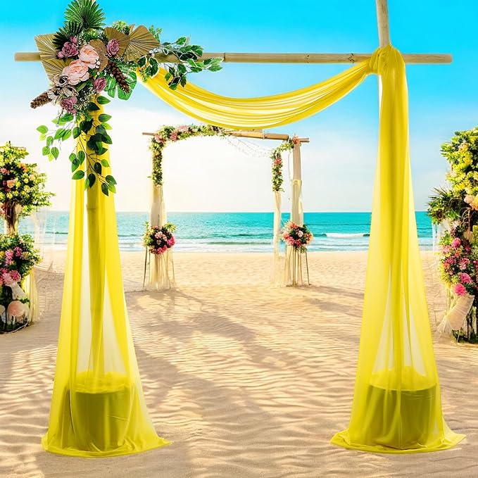 MDS Halloween Chiffon Draping Fabric - 2 Panel, 30" Wide x 40ft Long - Sheer Spooky Arbor & Canopy Drapery for Haunted House Backdrops, Party Ceilings, DIY Costumes & Themed Events - Yellow