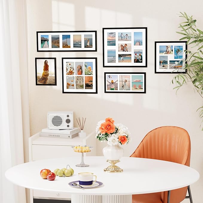 Vittanly 8x16 Collage Picture Frame, Displays 3Pcs 5x7 Pictures with Mat, Picture Frames Collage Wall Decor for Horizontal or Vertical Display, Black, 1 Pack