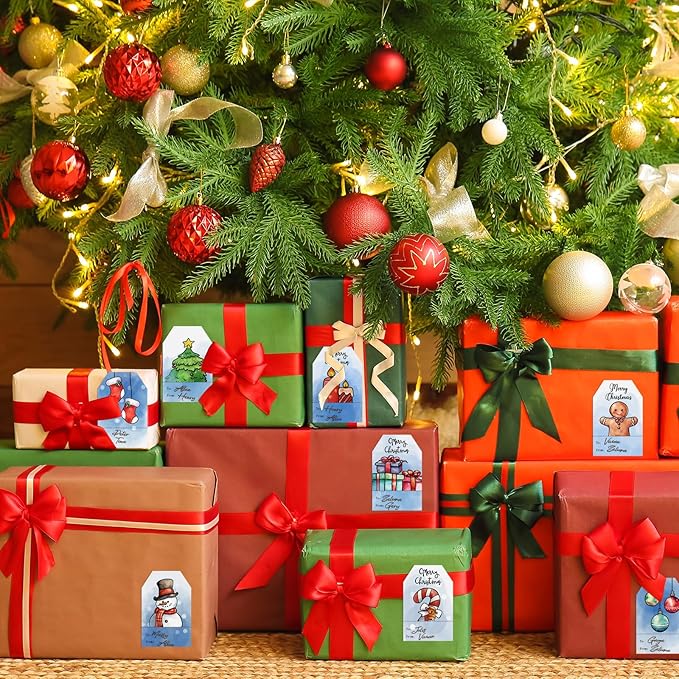 Christmas Gift Tags Stickers, 96Pcs Christmas Gift Labels Stickers, Self-Adhesive Watercolor Christmas Name Tags for Xmas Gifts Wrap Presents Boxes Decoration, 2 x 3 Inch (Blue)