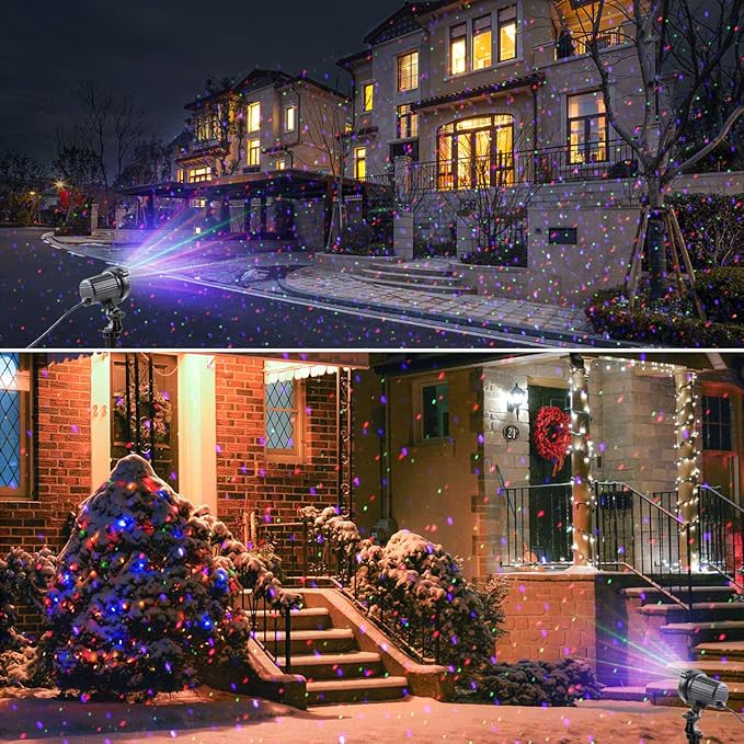 Laser Christmas Lights,Outdoor Garden Laser Lights Projector, Motion Star 3 Color Red Green Blue,Water Proof,Suitable for Outdoor Garden Decorative