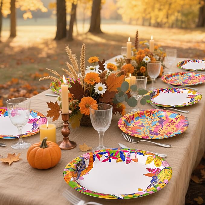 MUCHII 10 Inch Paper Plates 120 Count, Elegant Floral Bird Design Disposable Floral Plates for Wedding, Party, Dinner, Holiday - 4 Vintage Colors (30 Each)
