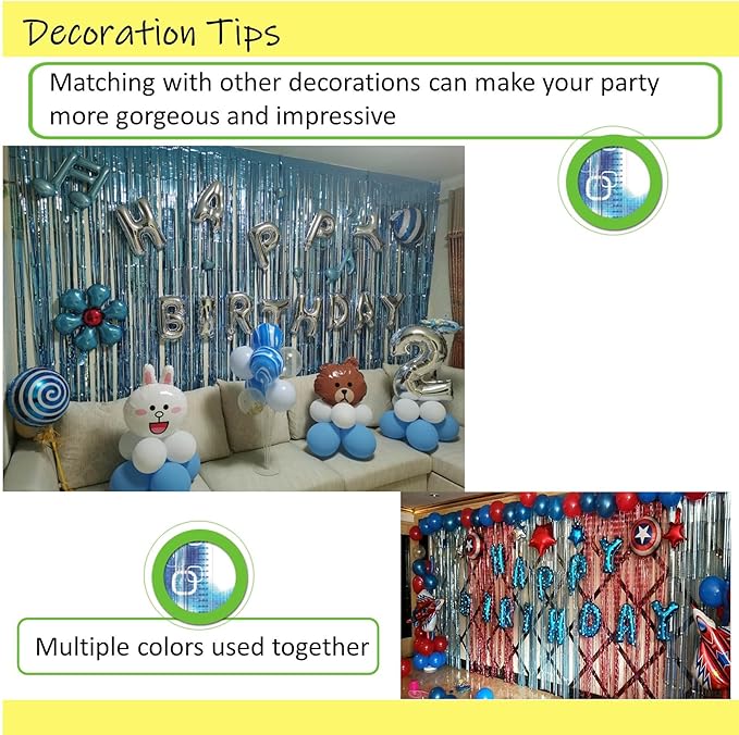 Light Blue Fringe Backdrop Party Decorations,2 Pack Teal Tinsel Foil Fringe Curtains Blue Streamers Backdrop for Ocean Themed Party Decorations,Baby Shower,Gender Reveal,Frozen Birthday Party Supplies