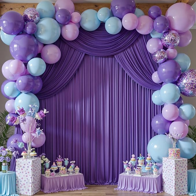 50 ft x 10 ft Wrinkle Free Purple Backdrop Curtain for Parties, 5ft x 10ft 10 Panels Polyester Purple Photo Backdrop Drapes for Wedding Birthday Party Baby Shower Fabric Photo Curtains for Mermaid