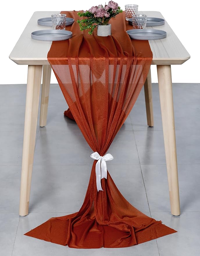 MDS Halloween Chiffon Table Runner - 10 Pack, 29 x 170 Inches, 14ft Each - Sheer Spooky Table Runners for Haunted House Parties, Trick-or-Treat Tables, Witchy Décor, Wedding & Events - Terracotta