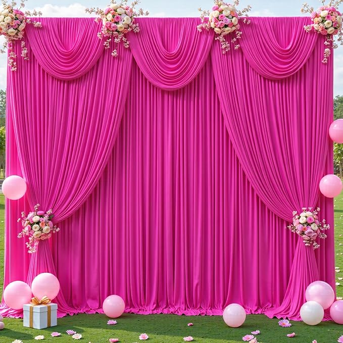 20ft x 12ft Hot Pink Backdrop Curtains Wrinkle Free Backdrop Curtain for Wedding Parties Pink Fabric Backdrops Drapes Back Drop Cloth Bridal Shower Stage Curtains Wedding Decorations for Reception