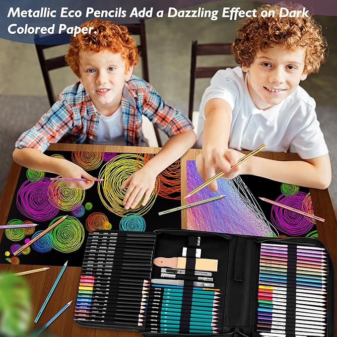 Soucolor 73 Pack Art Supplies Sketching Kit for Adults Kids Teen Gifts, Christmas Gifts, Drawing Sketching Pencils with Sketchbook, Coloring Book, Colored Watercolor Metallic Graphite Charcoal Pencils