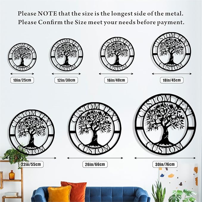 Personalized Tree of Life Metal Sign Wall Art Decor, Custom Wedding Gifts for Couples, Custom Family Name Sign, Christmas Valentine's Day Housewarming Gifts