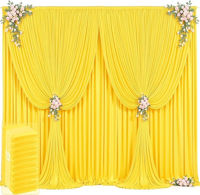 50ft x 12ft Yellow Backdrop Curtains Wrinkle Free Backdrop Curtain for Wedding Parties Yellow Fabric Backdrops Drapes Back Drop Cloth Bridal Shower Stage Curtains Wedding Decorations for Reception