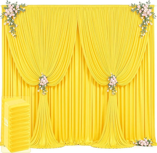 50ft x 12ft Yellow Backdrop Curtains Wrinkle Free Backdrop Curtain for Wedding Parties Yellow Fabric Backdrops Drapes Back Drop Cloth Bridal Shower Stage Curtains Wedding Decorations for Reception