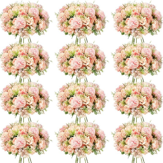 Tigeen Artificial Flowers Artificial Peonies Silk Flowers Faux Peony Fake Peony Silk Hydrangea Bouquet for Wedding Table Centerpiece Floral Vase Decor(Light Pink,12 Bundles)