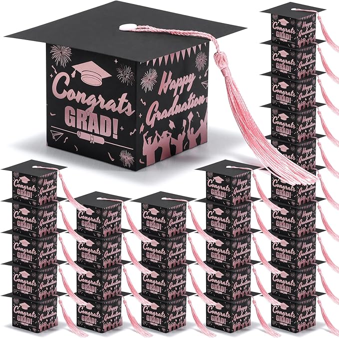 COTOPHER 36 Pack Mini Graduation Cap Gift Boxes with Tassel, Class of 2025 Graduation Candy Boxes Centerpieces for Tables Party Decorations, Small Treat Chocolate Box Graduate Favors Supplies